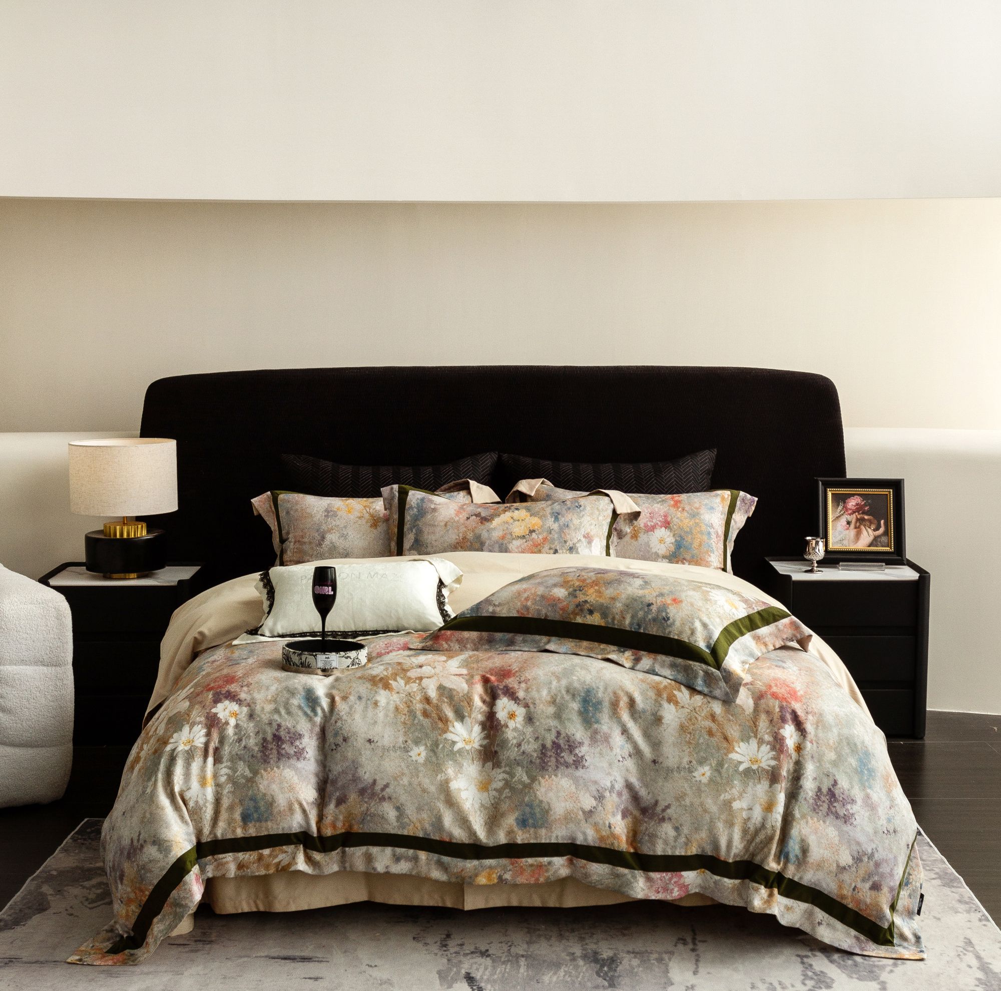 绣花夫人/斯嘉丽/陶瓷火山磨毛/双拼角工艺/秋冬全棉磨毛四件套