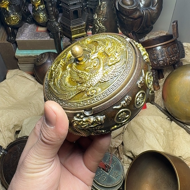 原矿 风魔铜藏收铜摆件 