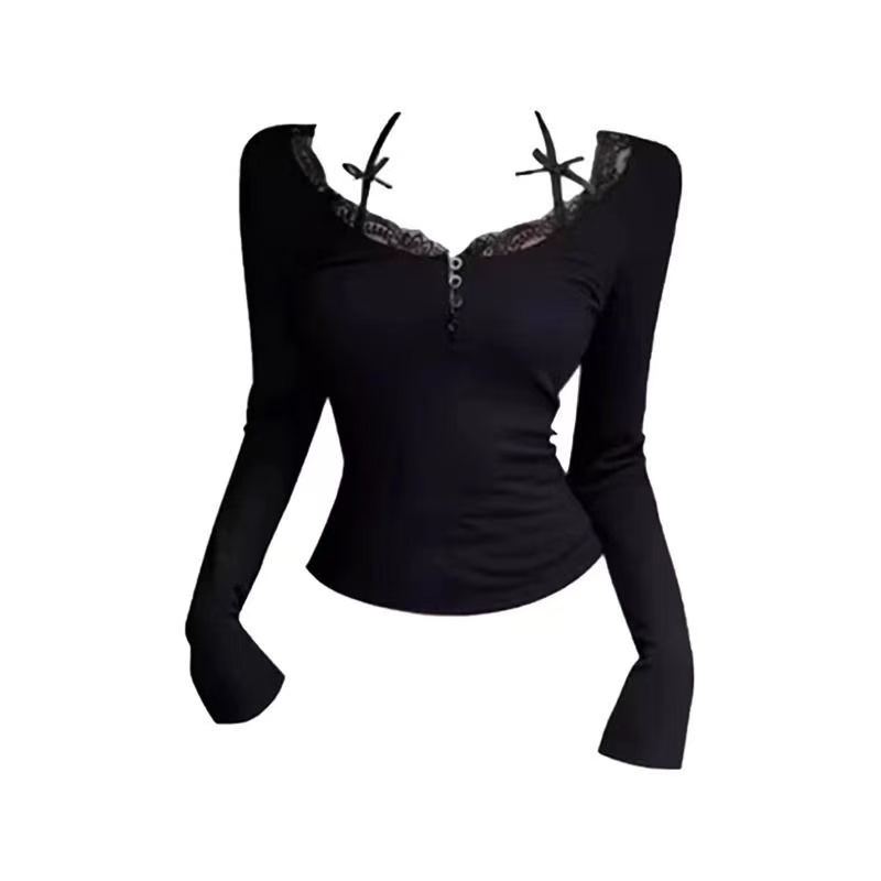 （倩倩）【娇欲陷阱】大码纯欲辣妹性感蝴蝶结吊带假两件拼接上衣3232