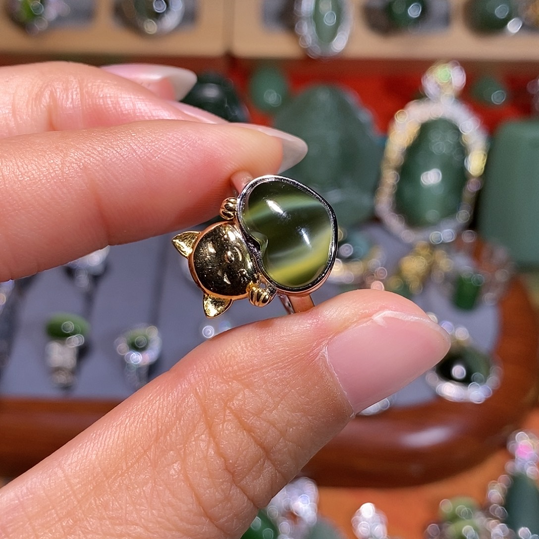 和田玉（碧玉）银S925镶嵌戒指