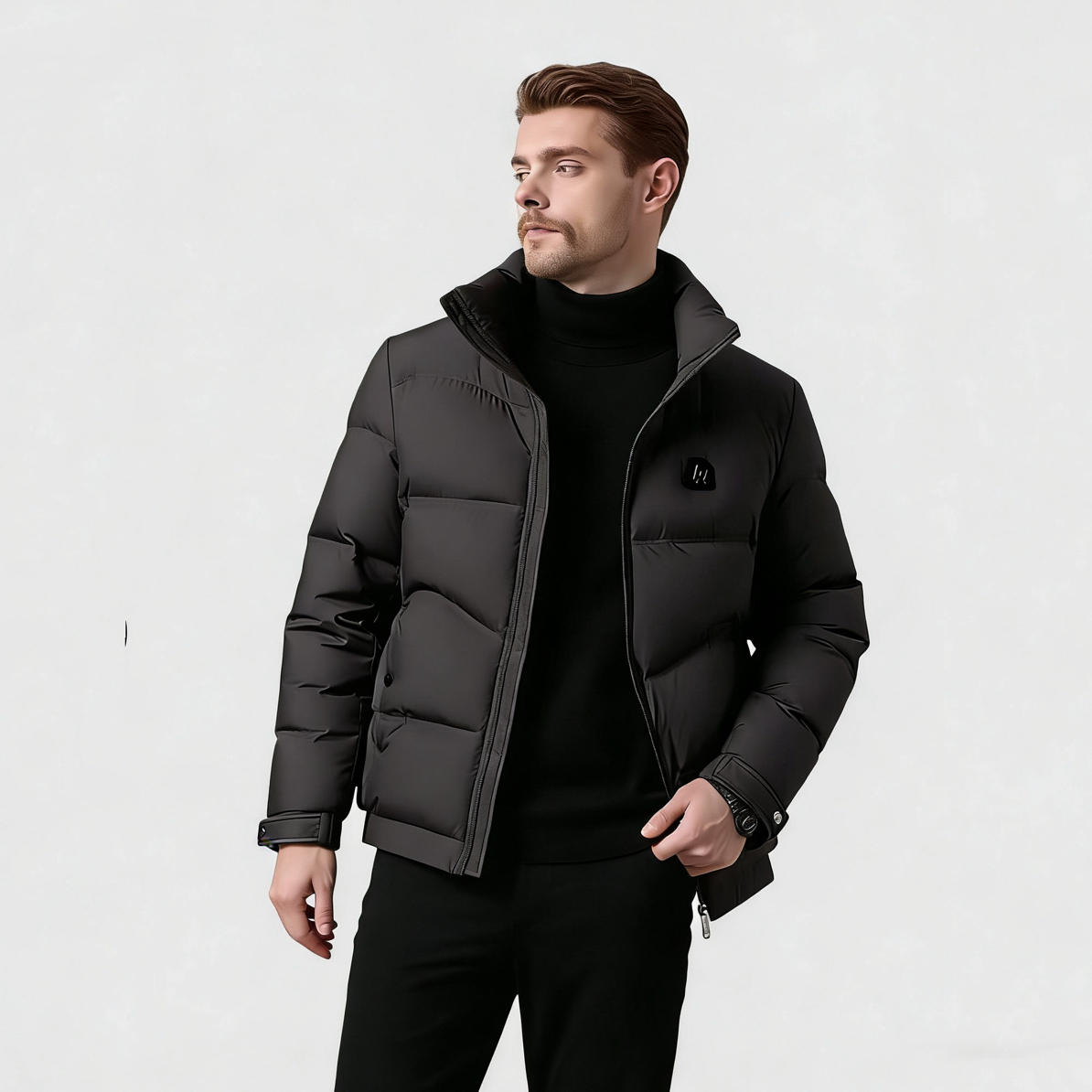 不跑绒高蓬松户外男士防风防泼水透气保暖立领90白鸭绒羽绒服1707