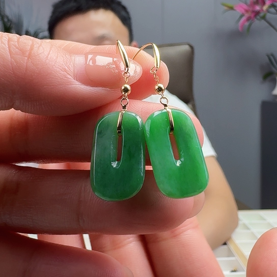 翡翠耳饰18K金镶嵌天然