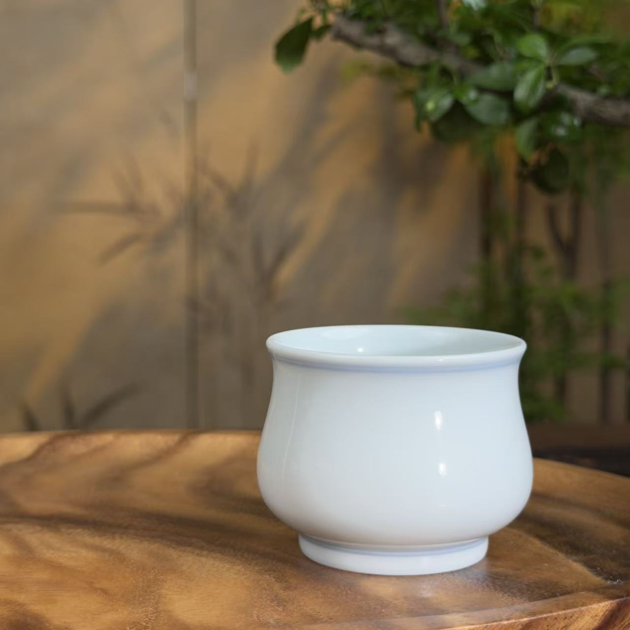 望月怀古白胎腰鼓杯WYHG117手工手绘陶瓷