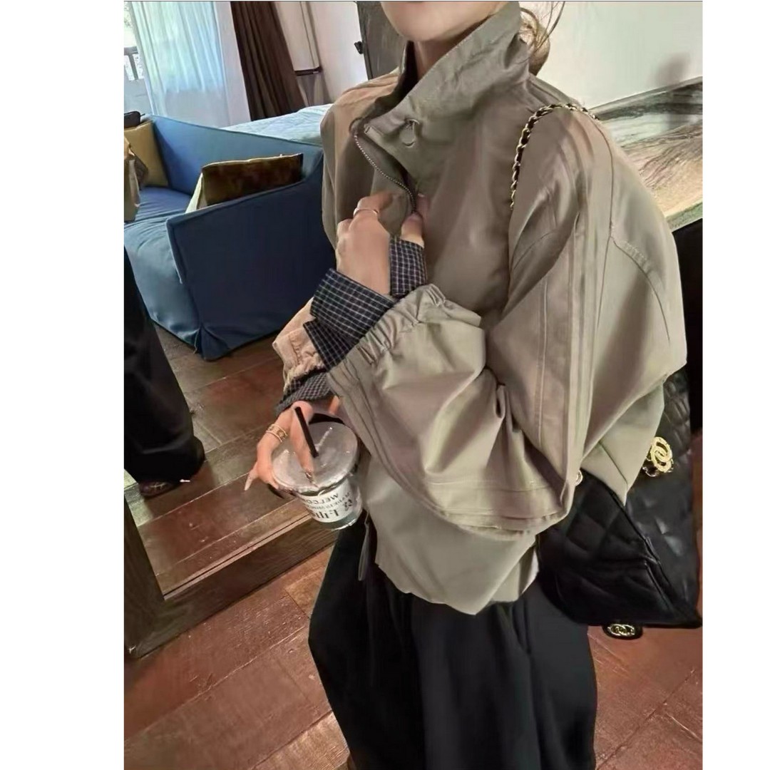 设计感格子拼接短外套女欧洲站早秋新款时尚休闲百搭显瘦夹克上衣