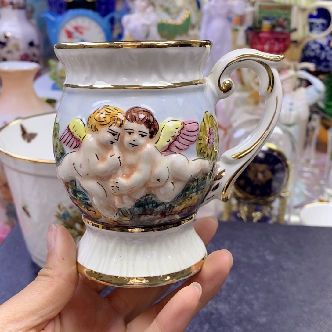 手绘卡波迪蒙特瓷器欧瓷咖啡杯水晶杯