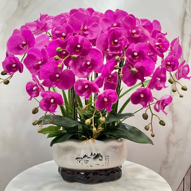 新款流行仿真花胶片蝴蝶兰客厅餐桌假花花瓶摆件田园中号绿植装饰