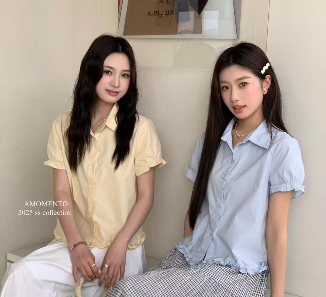 4807号#9709#韩系净版花边短袖衬衣C3-43