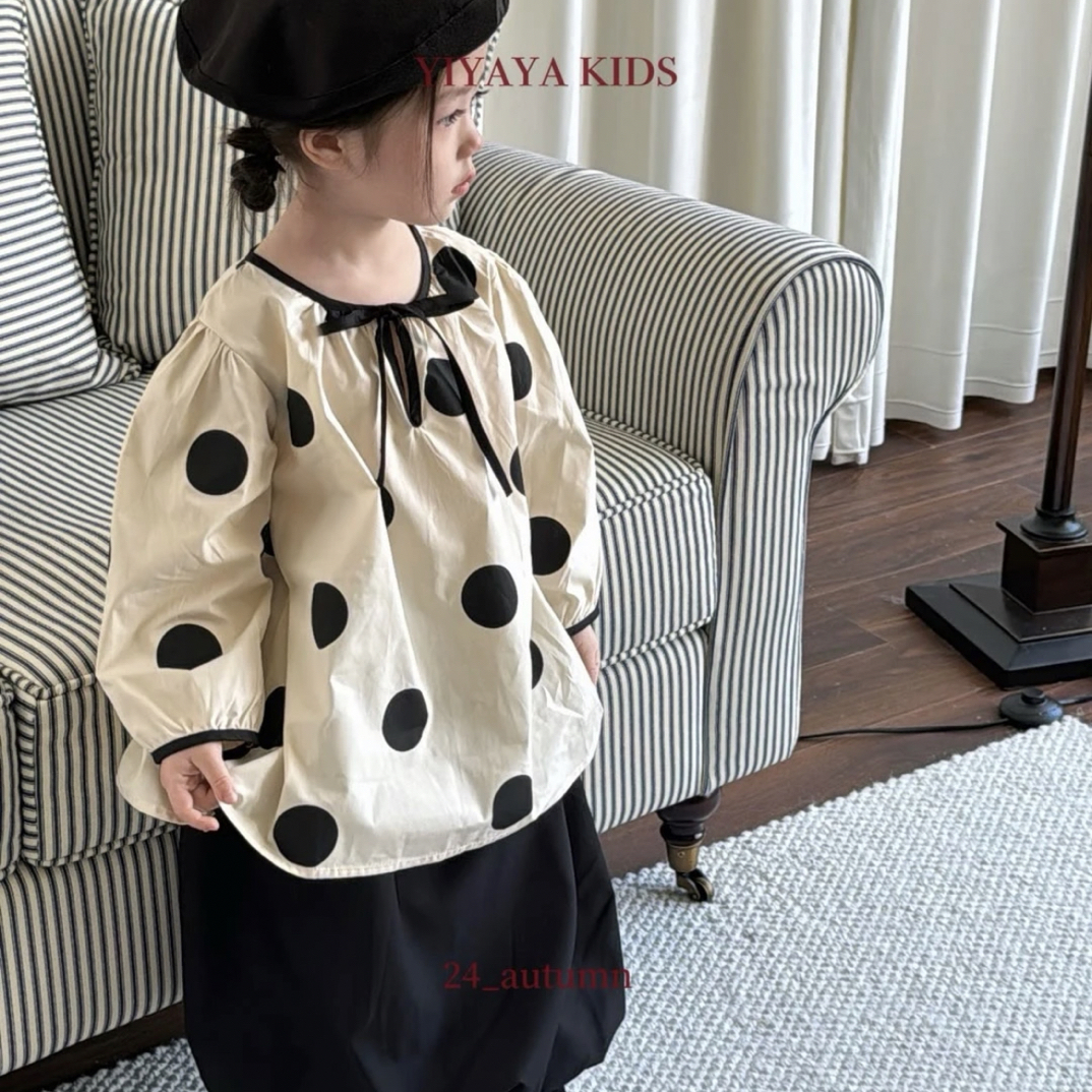 yiyaya 5232女童秋款波点娃娃衫上衣（24秋）