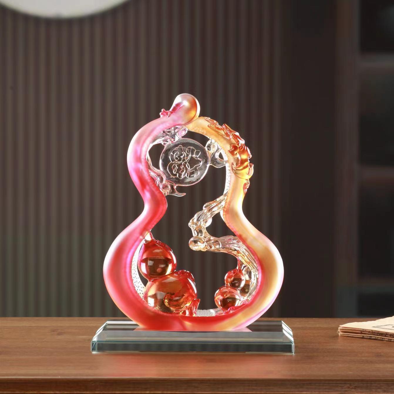 奇居生活.古法琉璃大富大贵红色摆件 客厅玄关书房装饰品