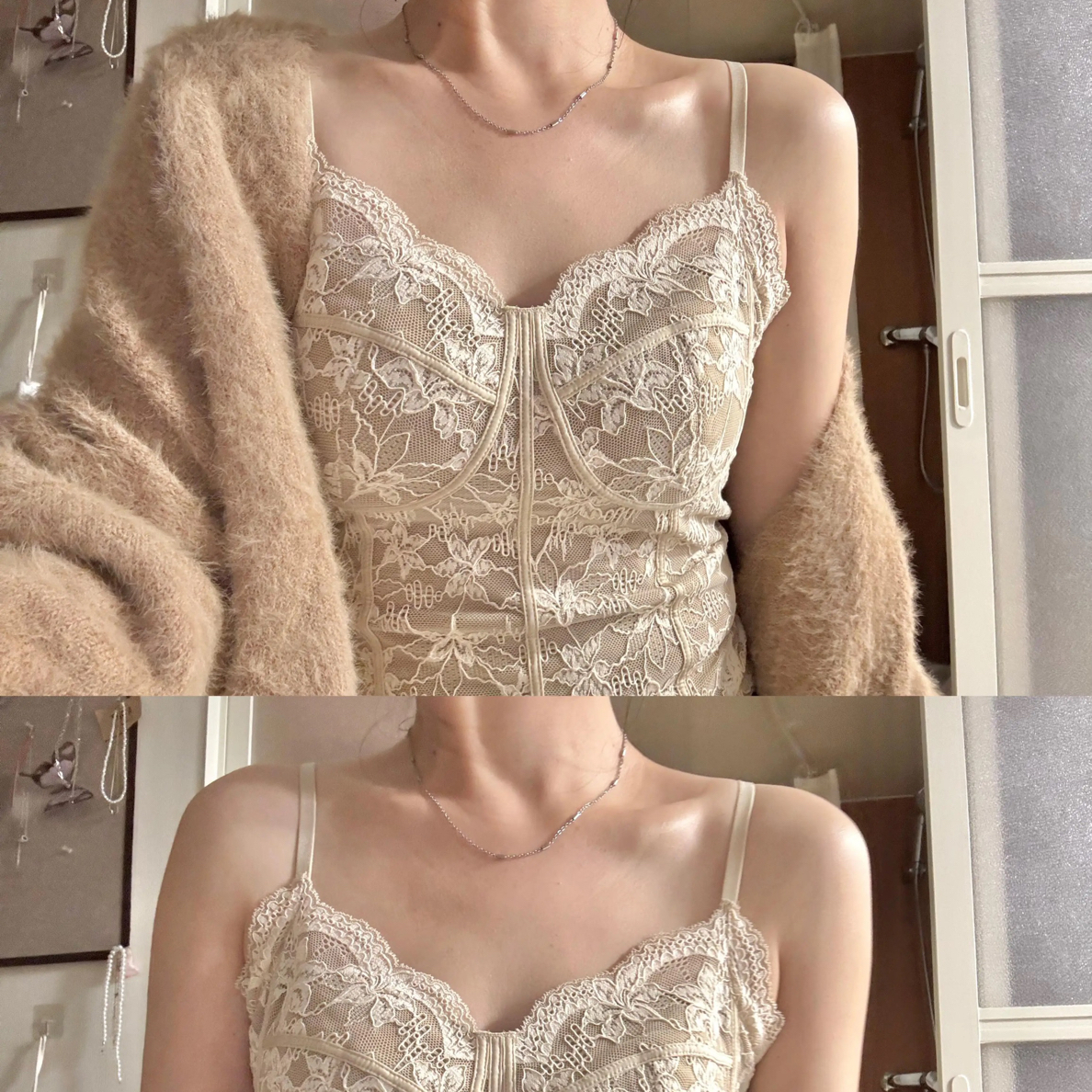 法式蕾丝纯欲吊带美背鱼骨带胸垫背心no退no换