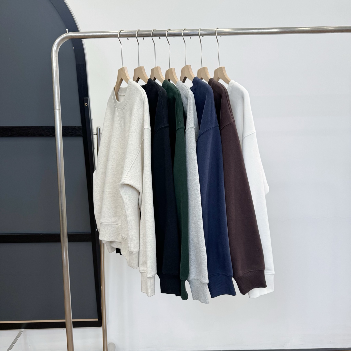 【若若美】X-2678加绒小刺绣圆领卫衣冬情侣款宽松百搭拼接套头上衣