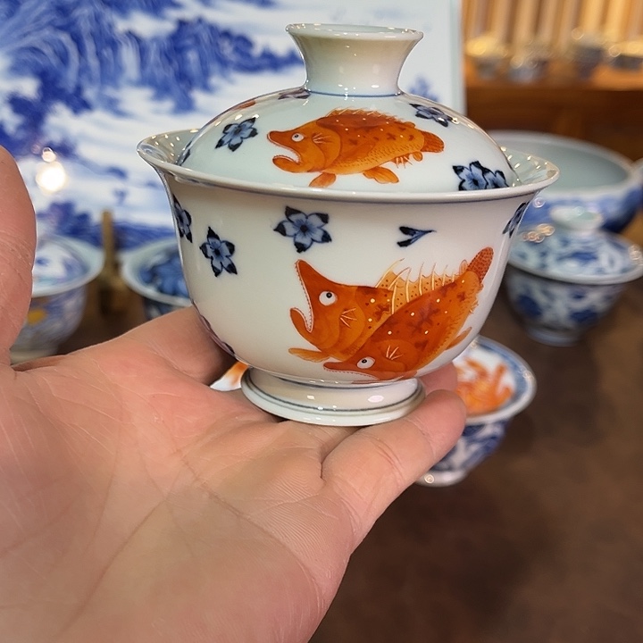 錡镇堂手工手绘盖碗