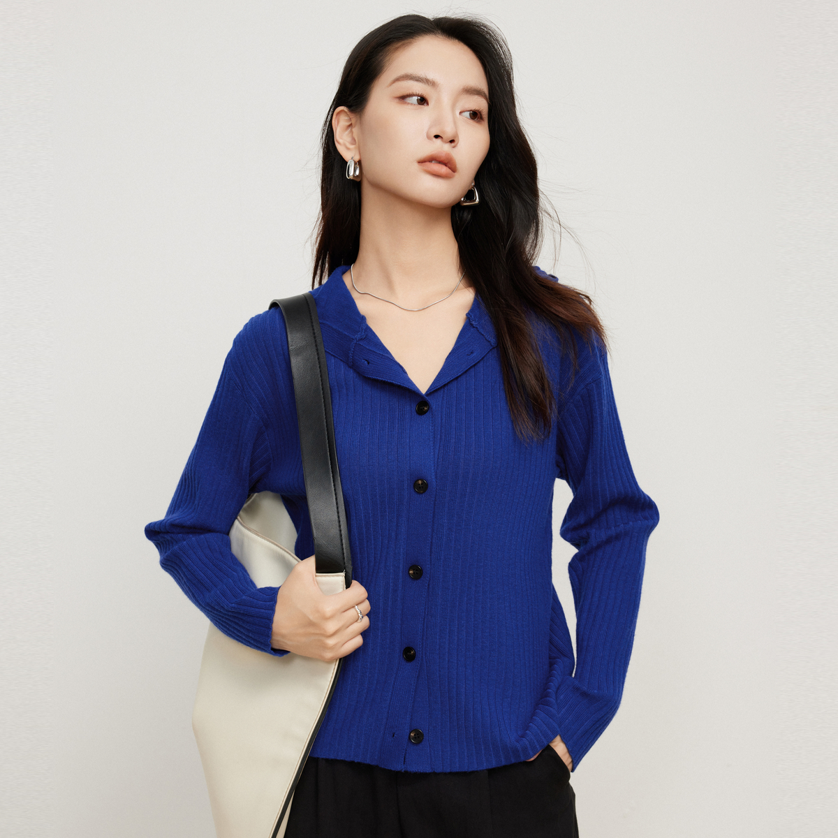 Elva'island蓝色减龄连帽开衫女秋冬休闲显瘦时尚上