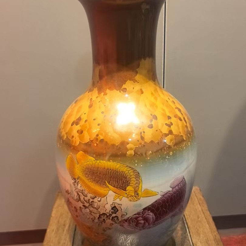  【景德镇】高温陶瓷，L茶道双金鱼瓶