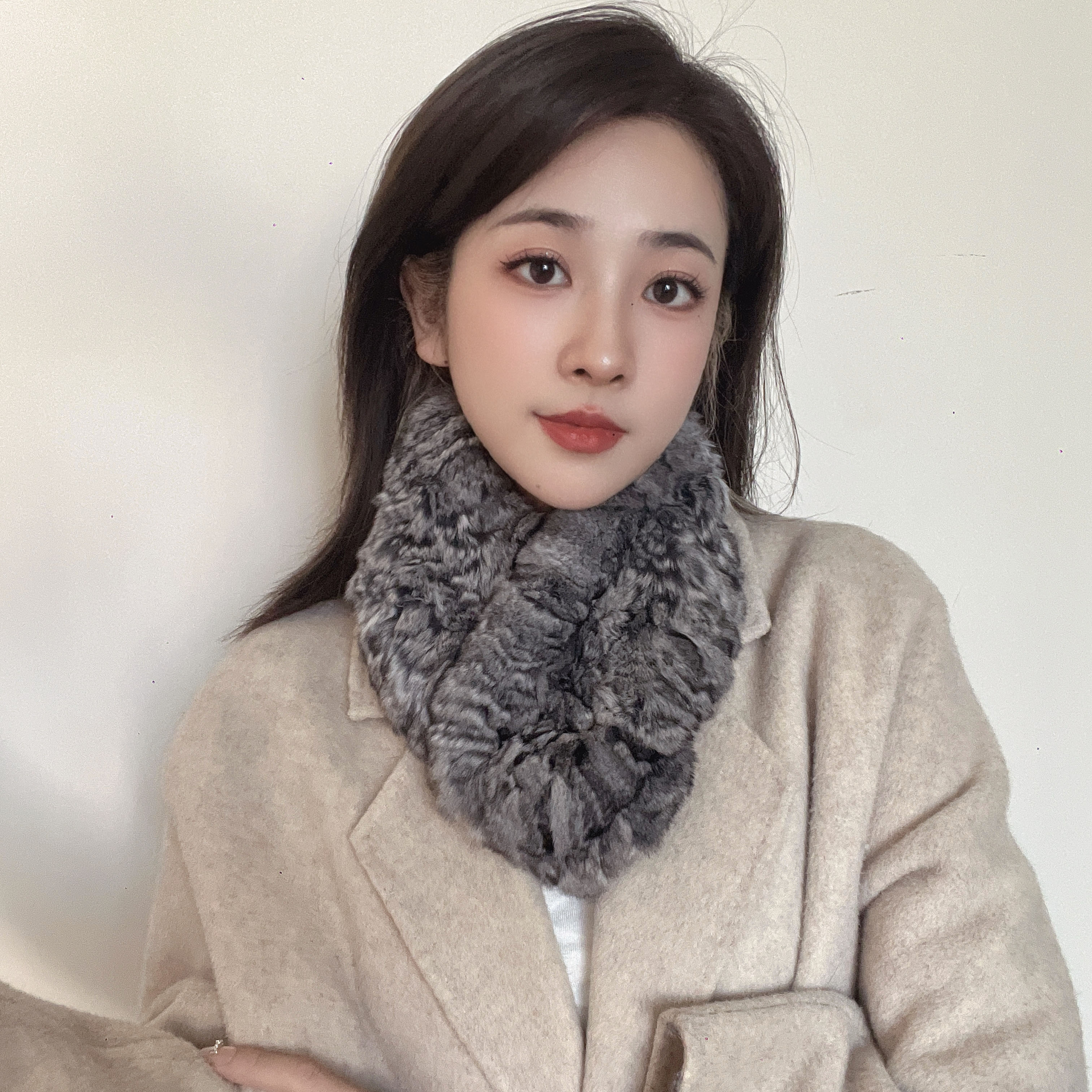 龙猫围脖2025年新款进口青紫蓝围巾老钱风秋冬高级感毛领子