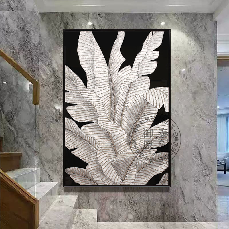 现代轻奢高级感家大业大手绘珐琅彩装饰画走廊过道客厅入户竖版