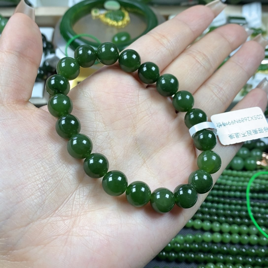 和田玉（碧玉）手串未镶嵌微瑕10m