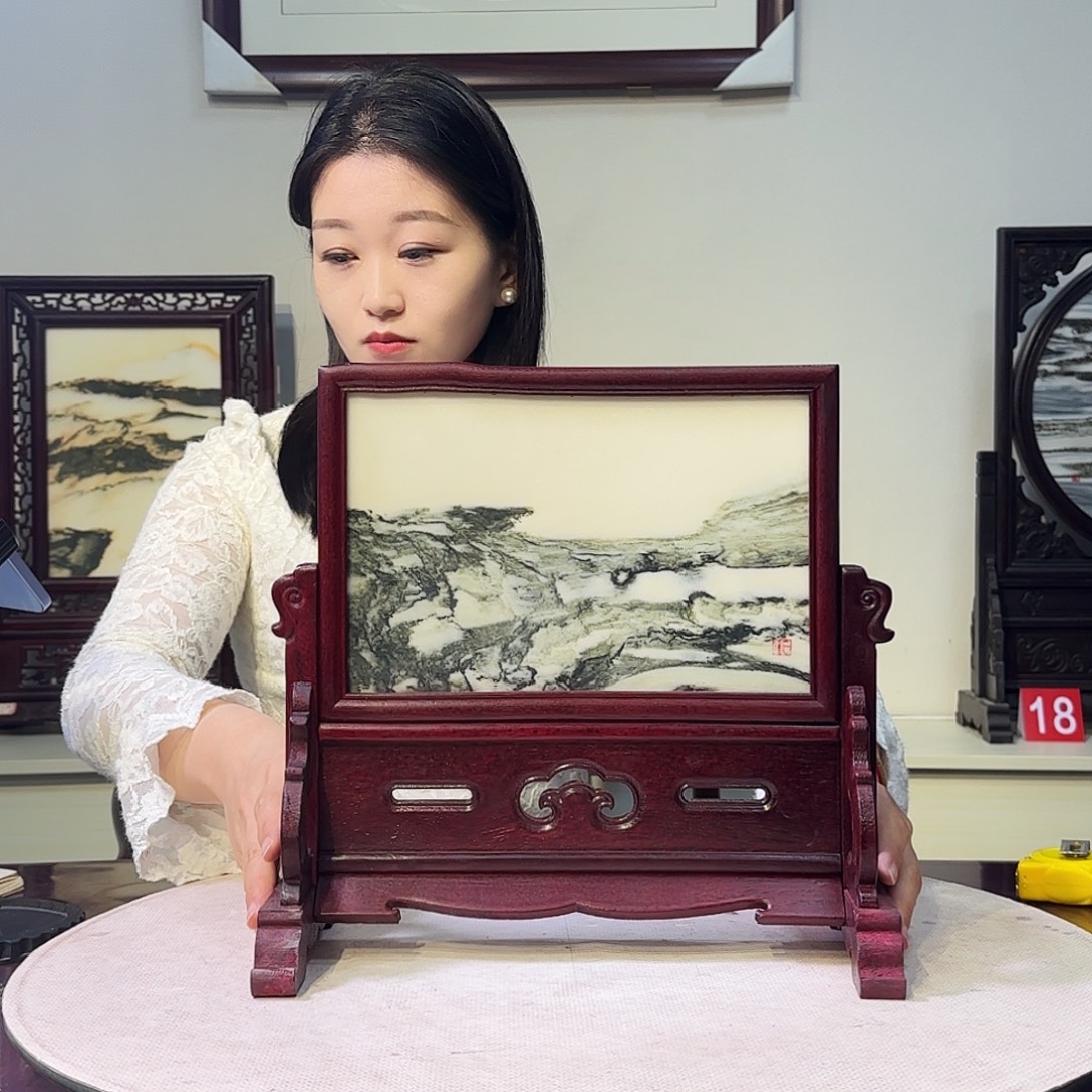 有机玻璃天然大理石画屏风摆件