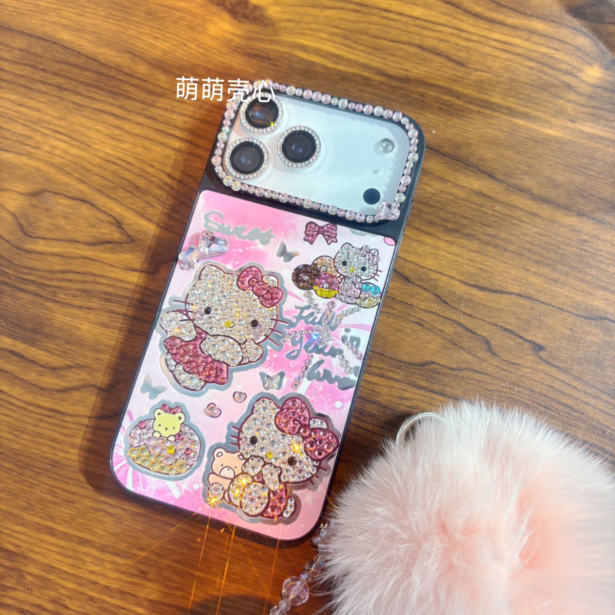 镜面天使kitty水钻手机壳适用16pro苹果17promax华为可爱14卡通15