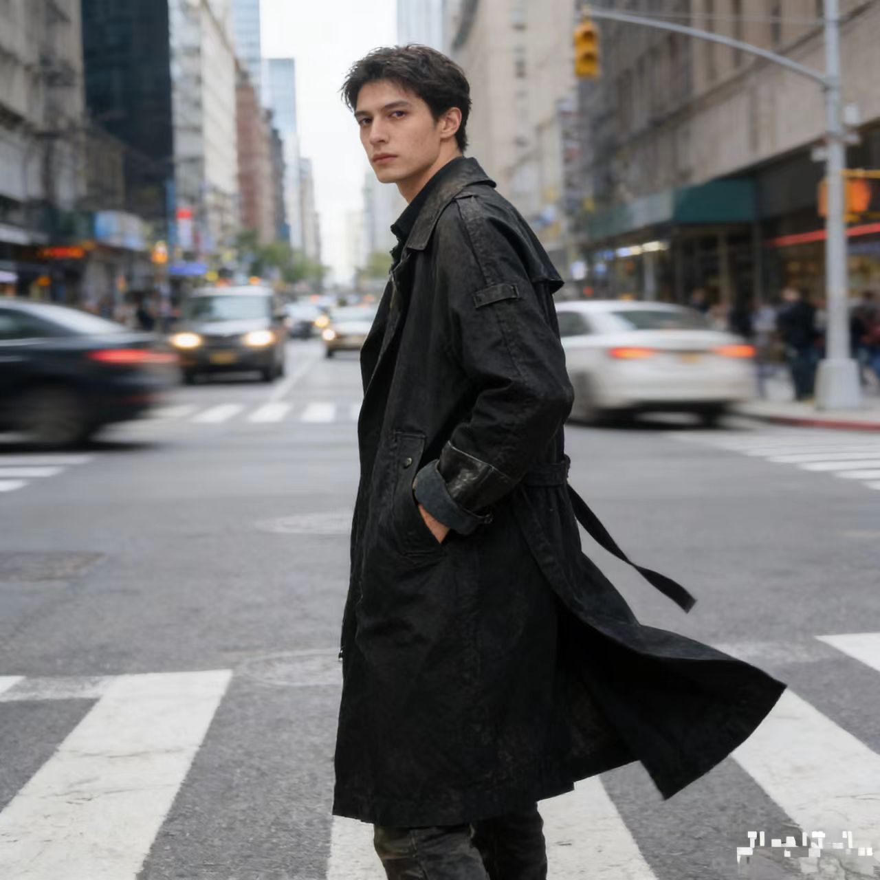 REPLAYNJR男式牛仔皮袖拼接风衣