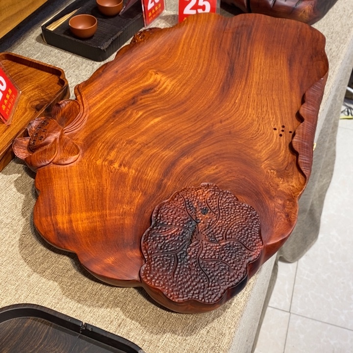沉***香缅花雕刻茶盘58-38-5