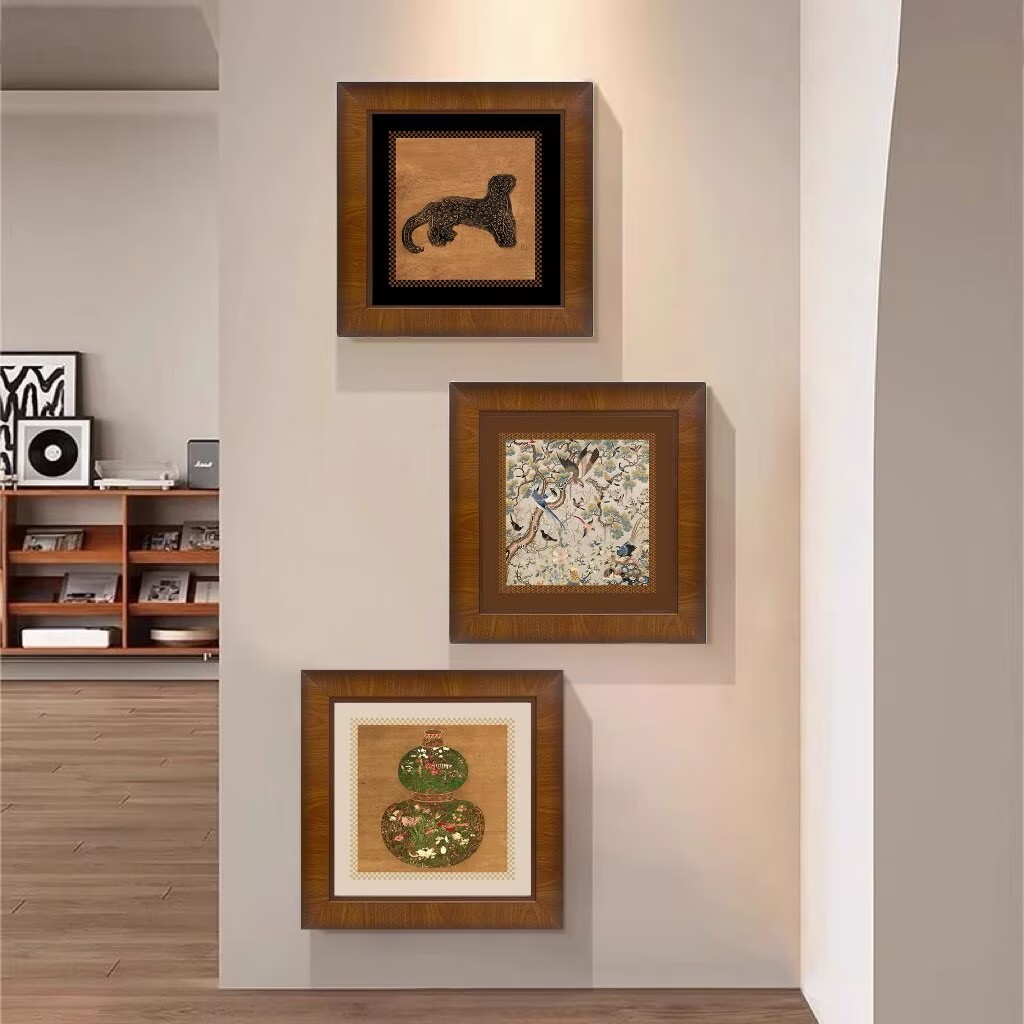 葫芦金钱豹入户玄关装饰画入户门正对墙法式挂画南洋复古壁画FA16