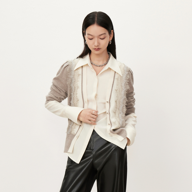 【商场同款】HPLY荷比俪2023秋季新款简约蕾丝针织衫HMD35650309