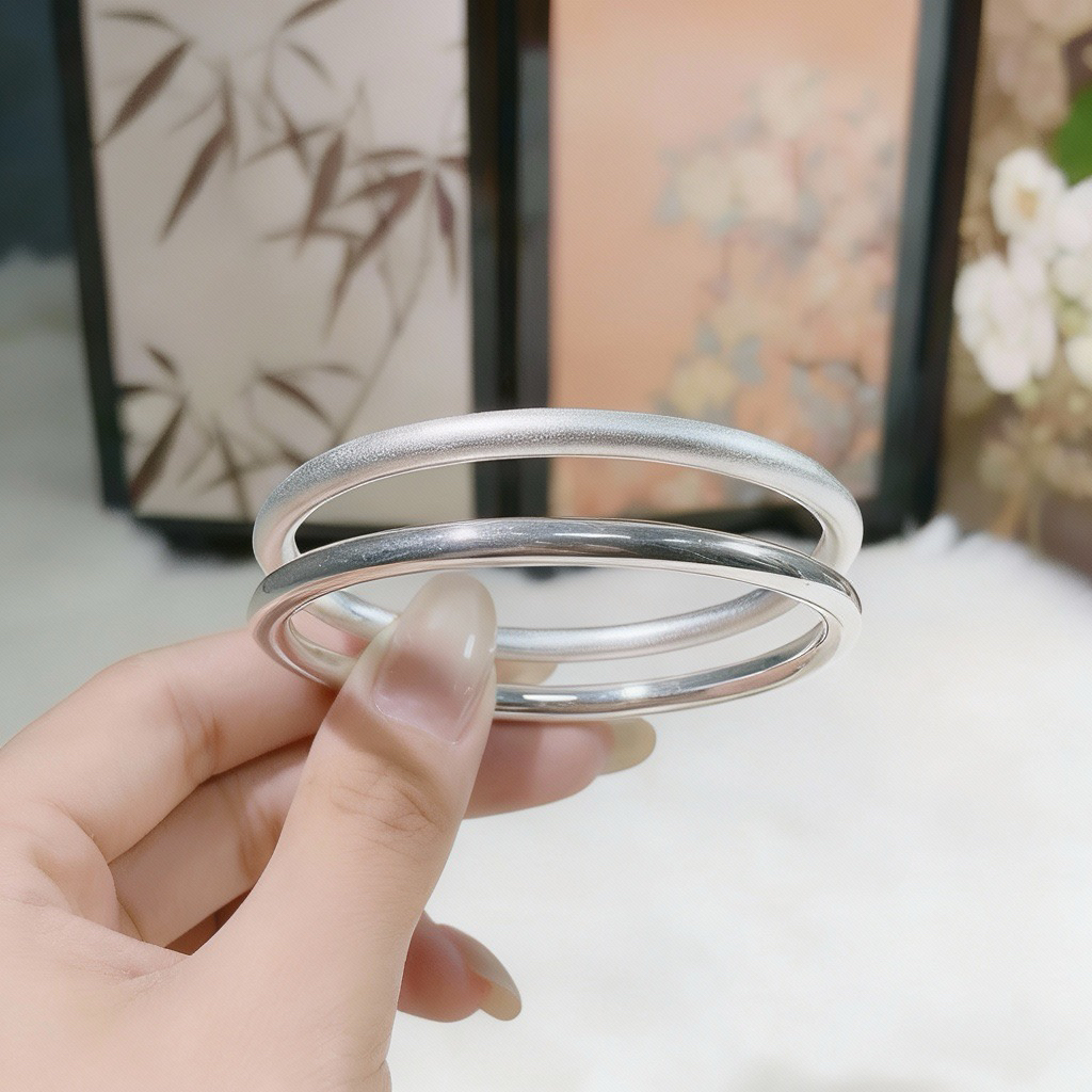 足银手镯 顺心喜饰21古法素圈实心经典百搭足银999.9细圈