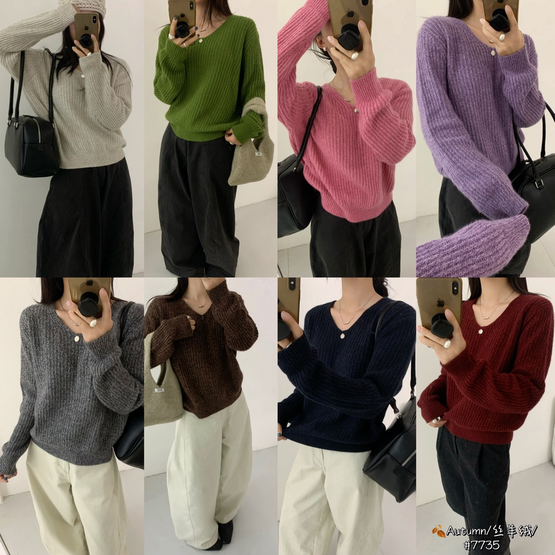 女气质显瘦长袖秋季V领毛针织衫百搭时尚套头