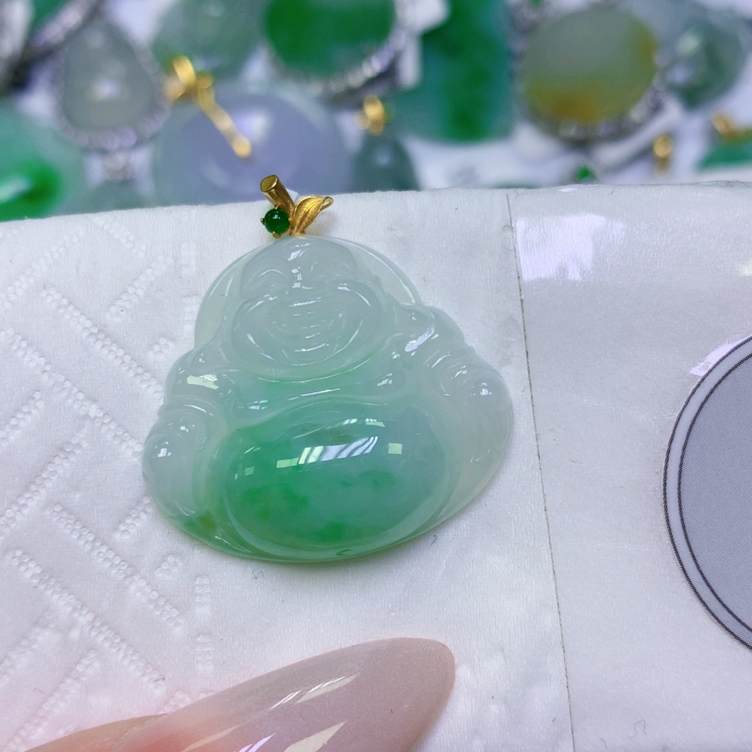 翡翠18K金镶嵌颈饰天然缅甸翡翠a货百元以上9元证书费自理