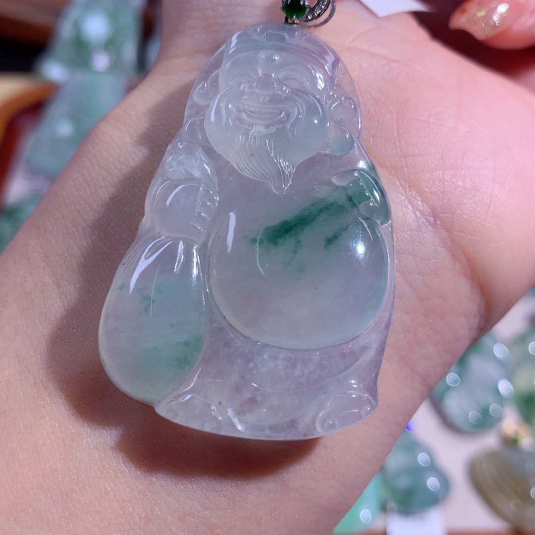 翡翠吊坠(不含链)18K金镶嵌冰飘花财财