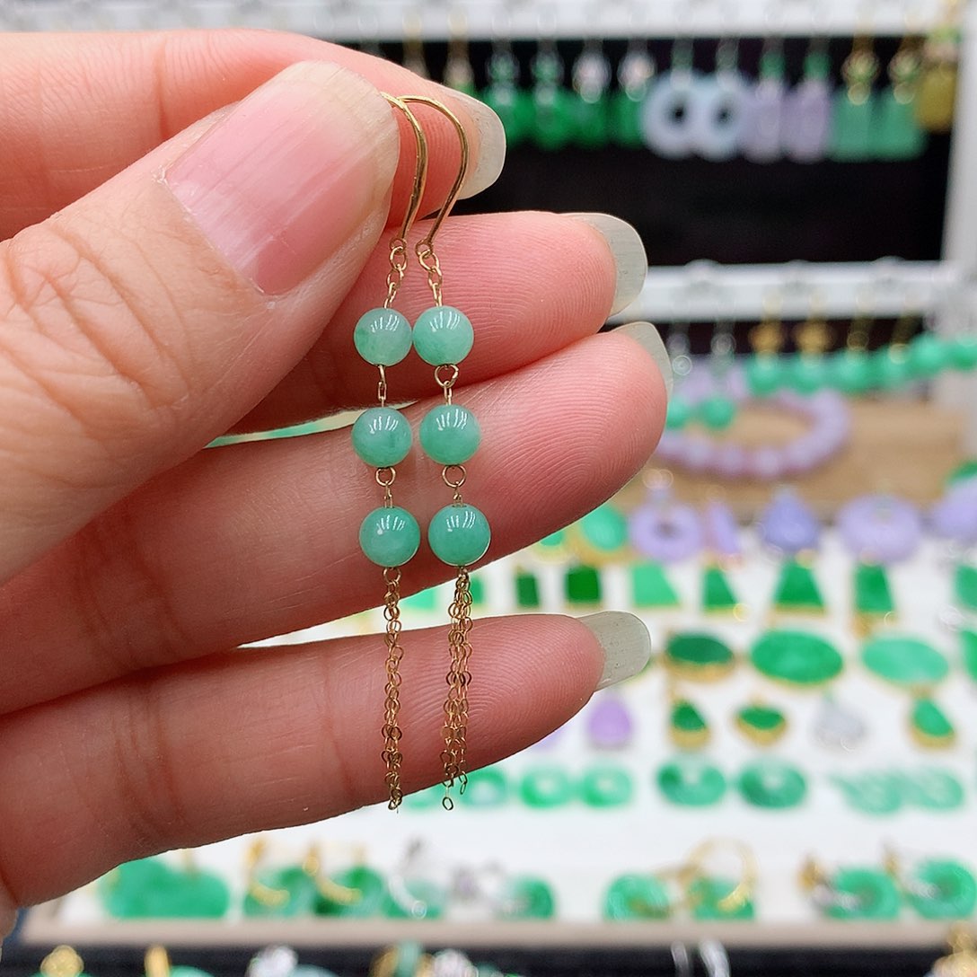 翡翠耳饰18K金镶嵌的