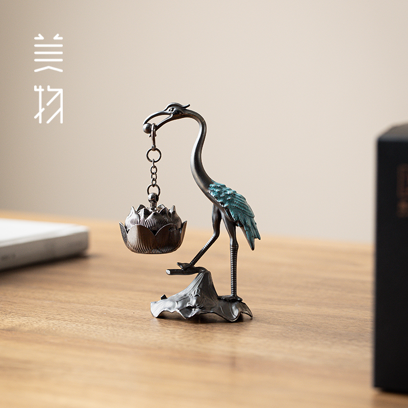 仙鹤吊炉莲花香炉悬挂式青铜熏香炉沉香盘香摆件仿古香插香座