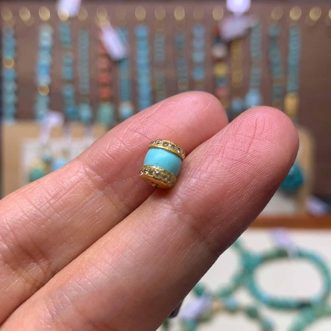 绿松石18K金镶嵌汉堡珠