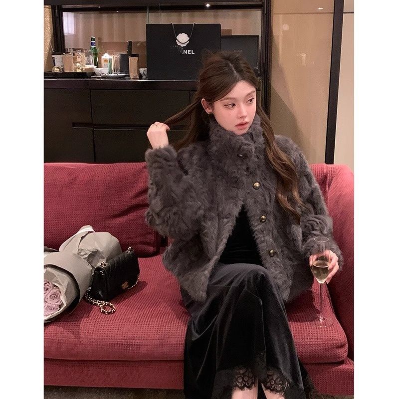 【当天发+运费险】立领小湖羊环保仿皮毛毛加厚外套女YY352