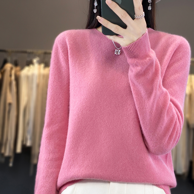 （商场经典新款）100%纯羊毛圆领套头百搭宽松休闲显瘦羊毛衫女