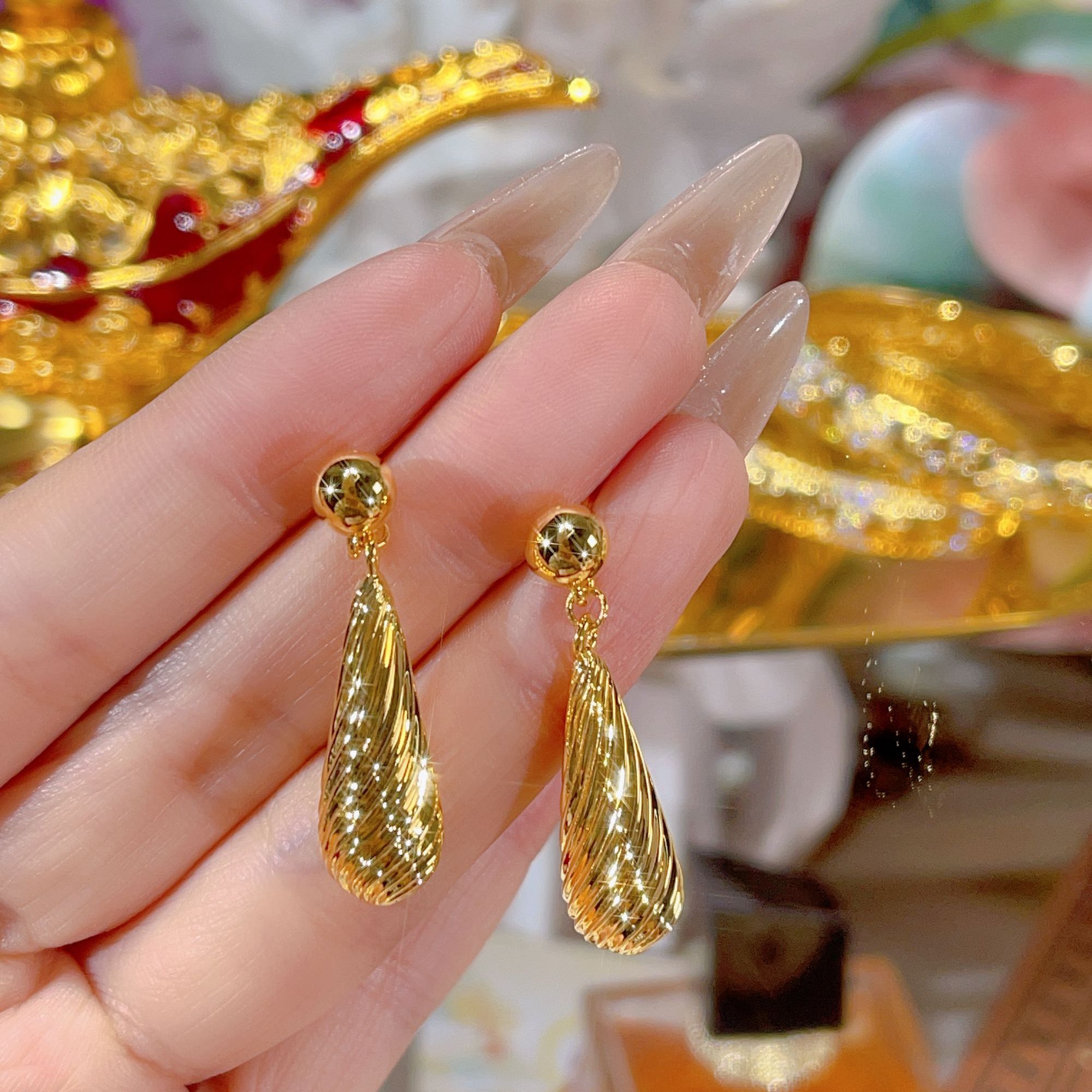 【苏妮法】足金999 水滴耳饰5D素款 4.88克时尚气质轻奢百搭法式