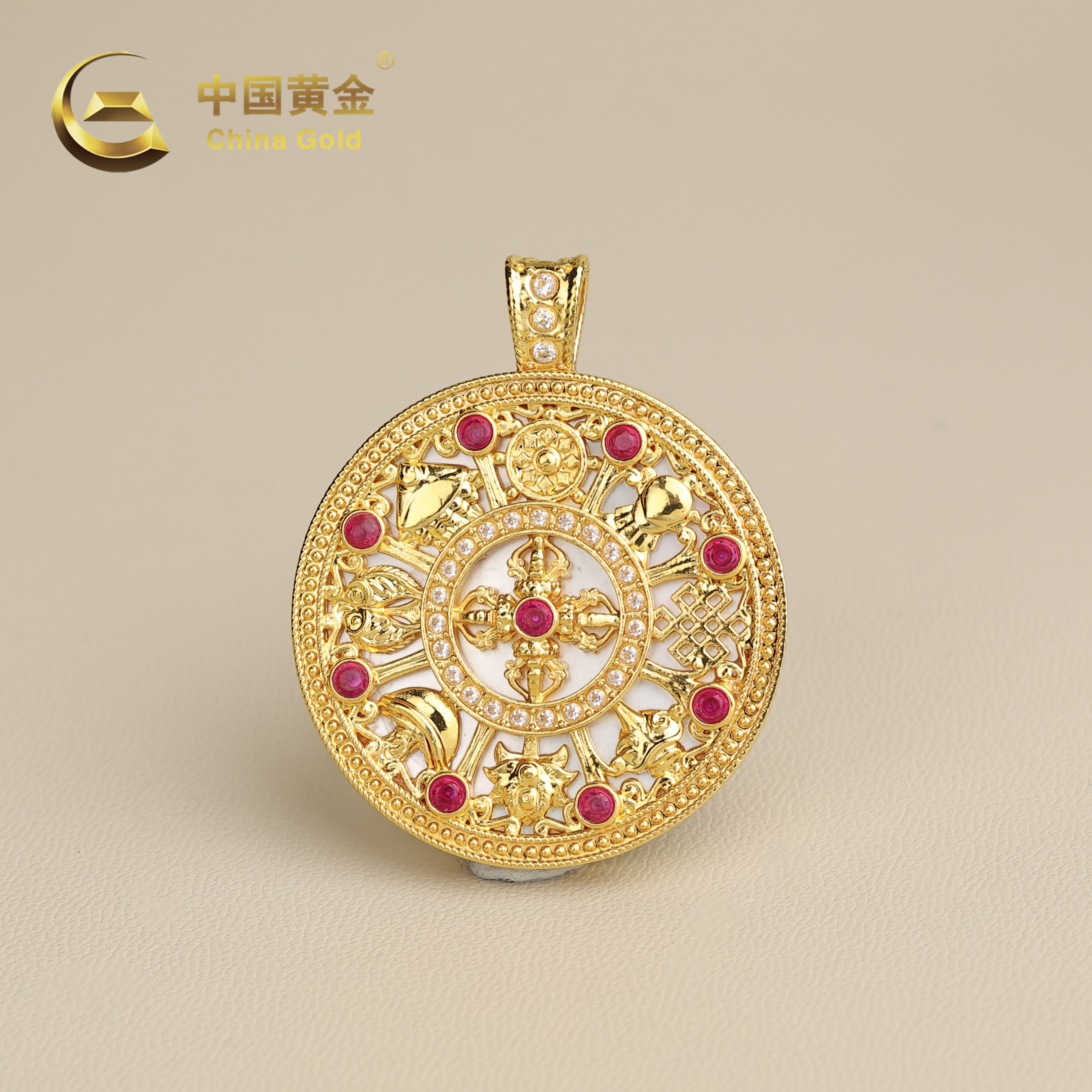 合成锆石 【中国黄金】唯护 | 18K金八宝罗盘吊坠-D11262-Y