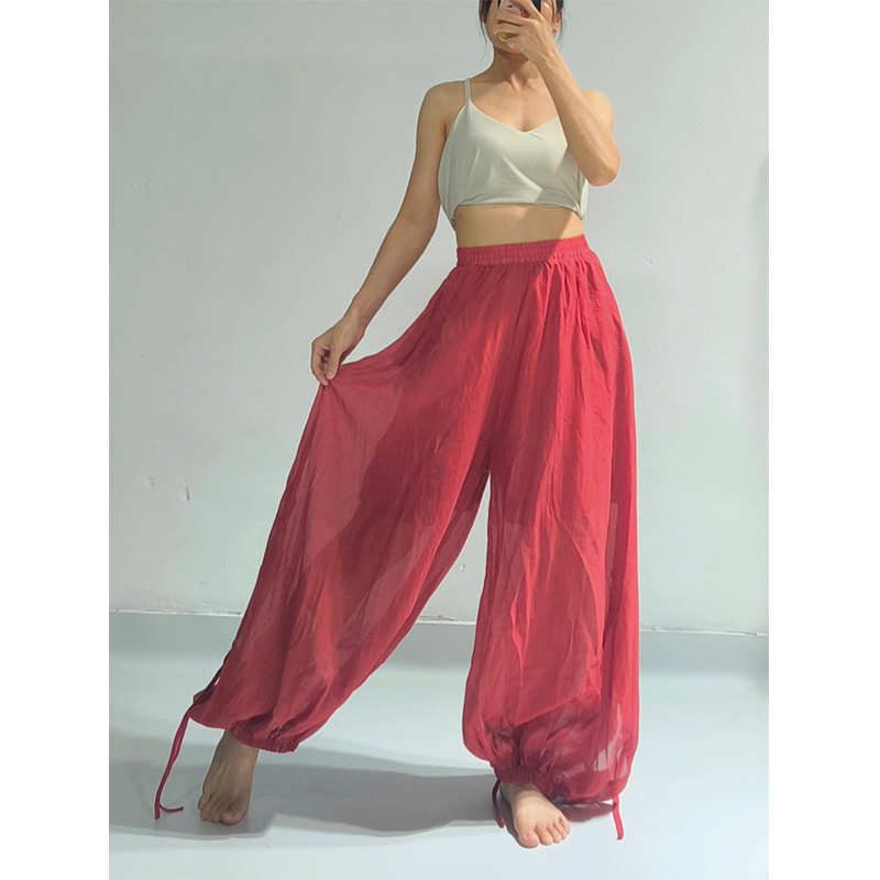 内观流禅修瑜伽裤运动健身裤镂空飘带透气阔腿灯笼裤舞蹈裤女外穿