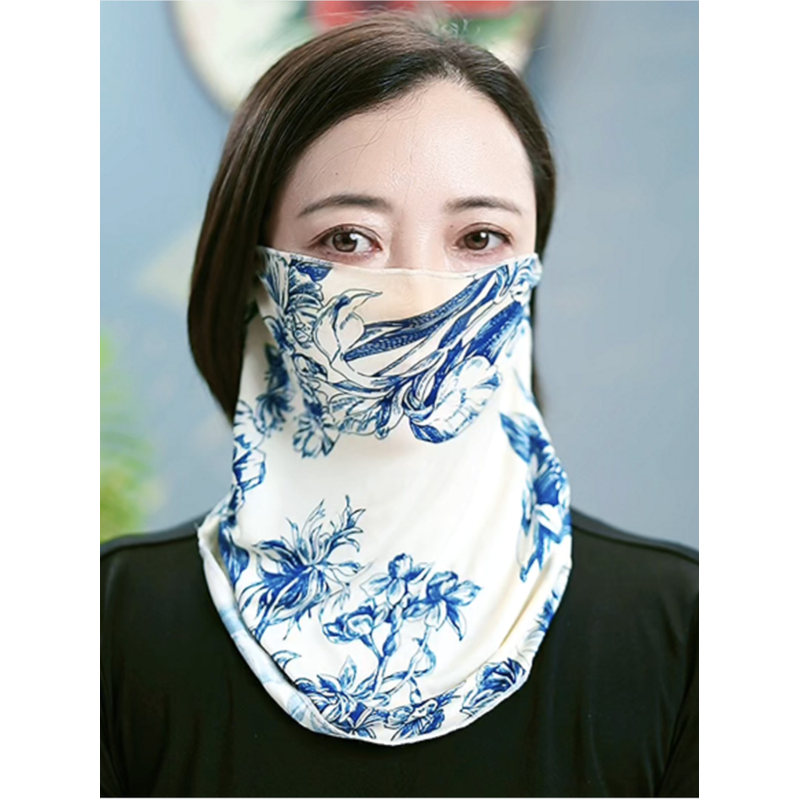【蚕的故事】纯色桑蚕丝挂耳防晒面纱巾真丝面罩护颈透气骑车户外
