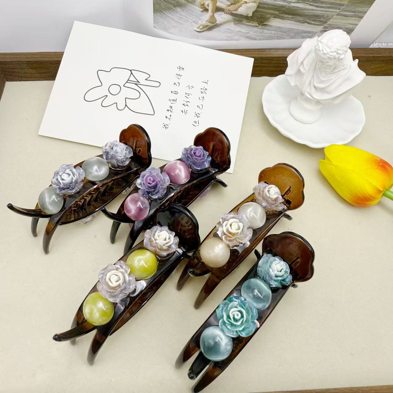 诗泊雅 韩版气质珠珠头抓夹感发夹后脑勺盘发夹子头饰鲨鱼夹