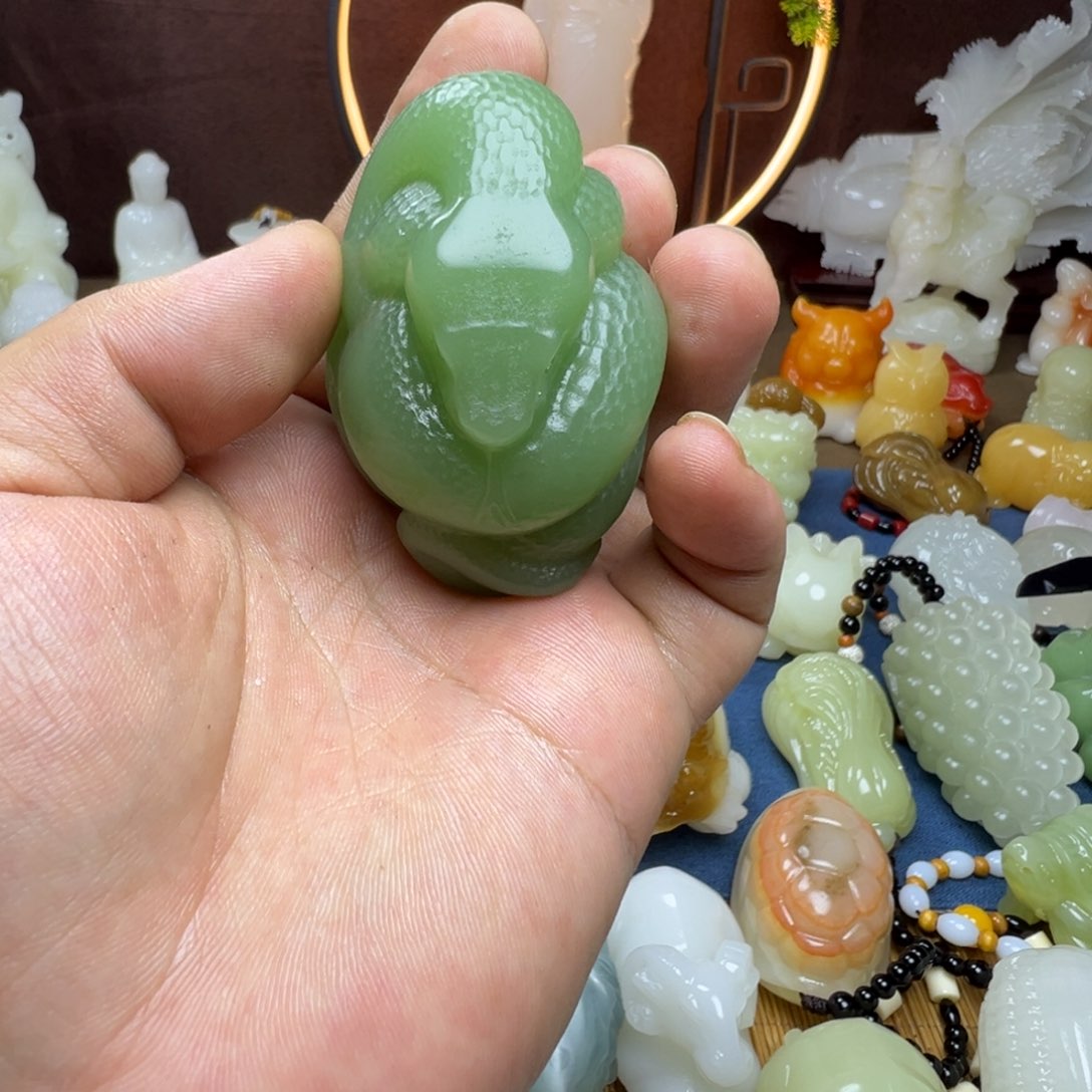 石材三*猫手工雕刻蛇手把