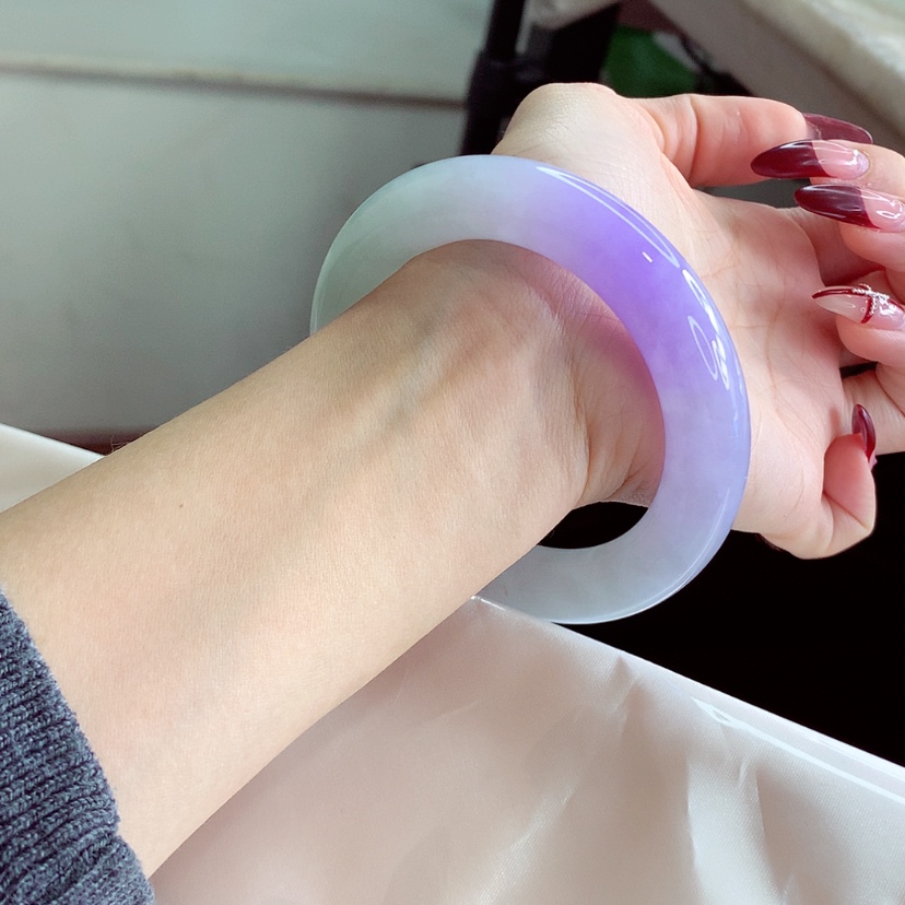 【闪购商品】翡翠手镯未镶嵌56.9胖圆冰紫半山水 灵