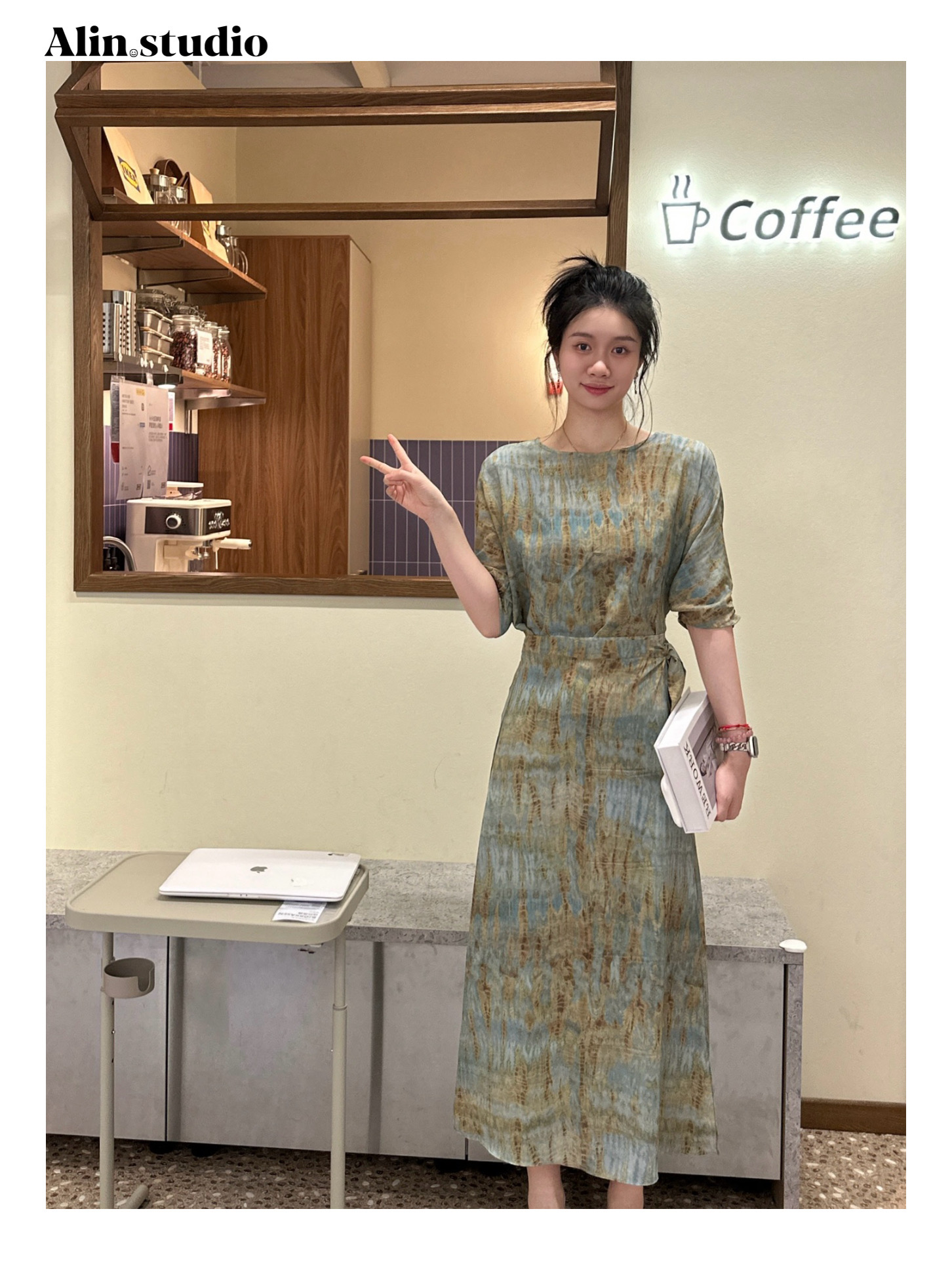 【水蓝色】法式气质时尚显瘦设计师长款裹裙