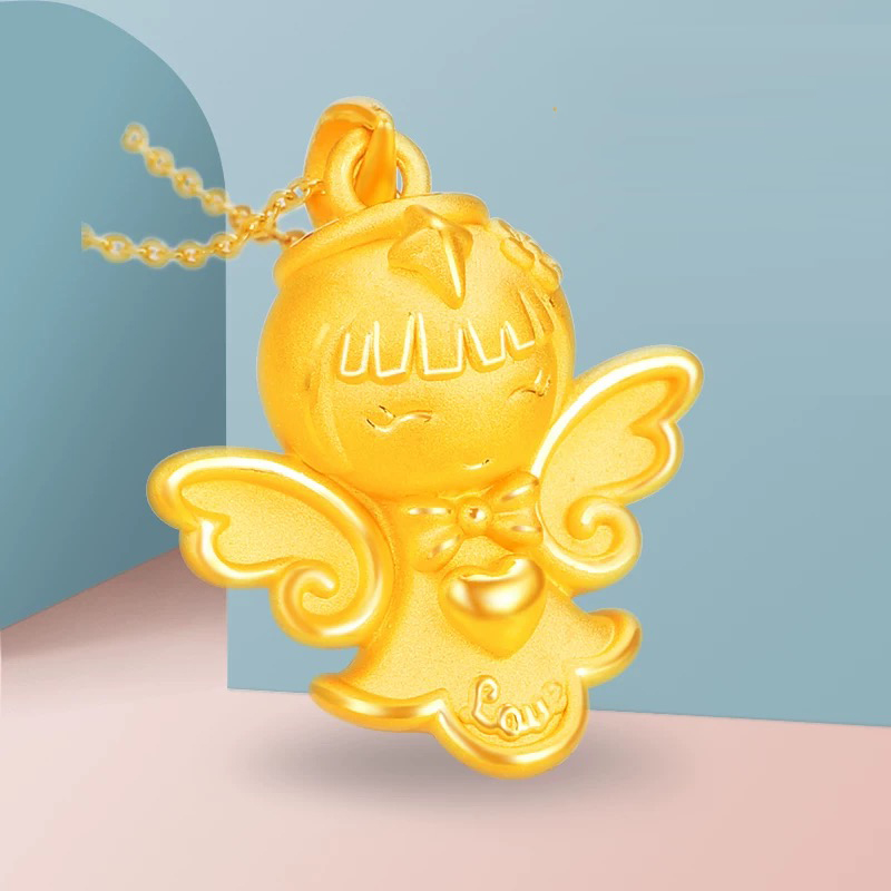 2182元3D硬金天使福星宝宝天使吊坠