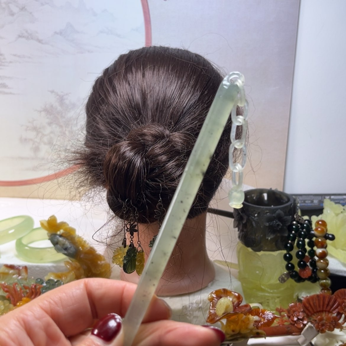 【闪购商品】蛇纹石玉发饰合金