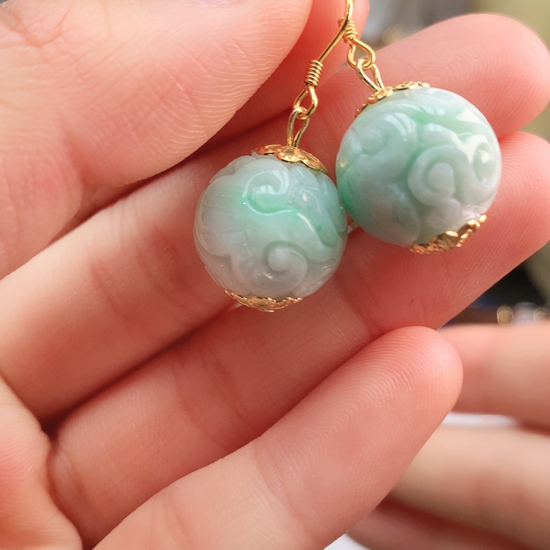 翡翠耳饰银S925镶嵌耳饰