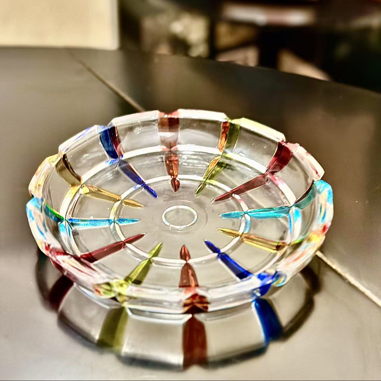 [两只装]创意手绘彩色水晶玻璃盘家用客厅水果点心碟