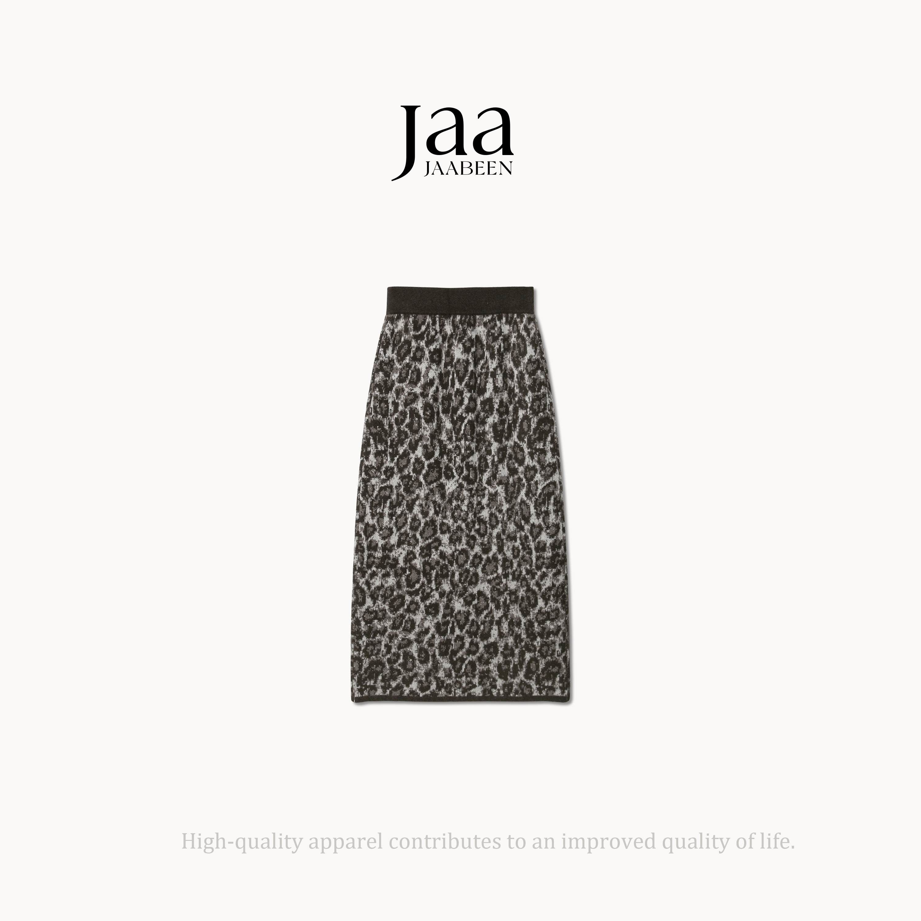 『JAABEEN』25AW秋冬复古豹纹半裙针织直筒裙松紧腰加厚 25DQ0159