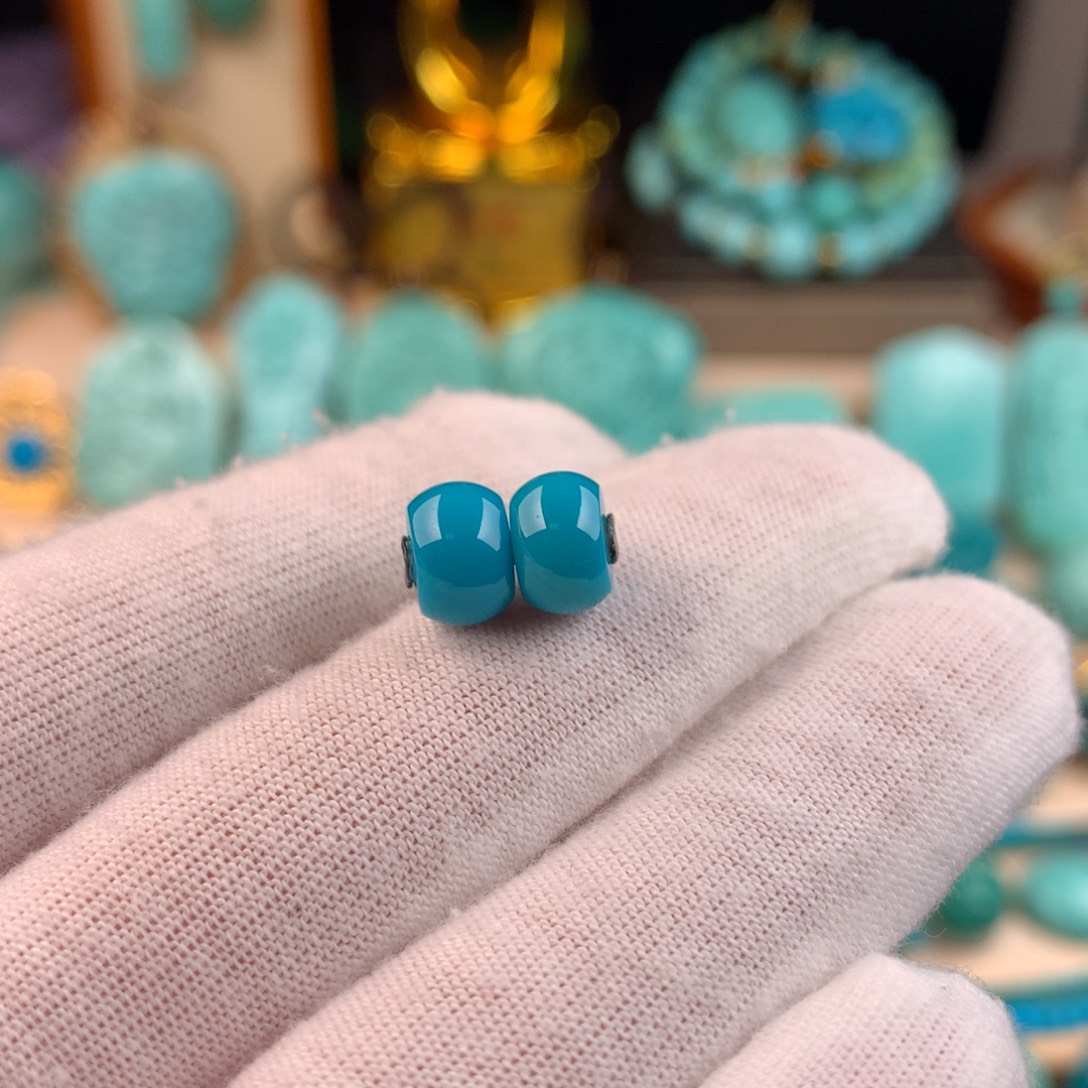 绿松石未镶嵌对珠卡8